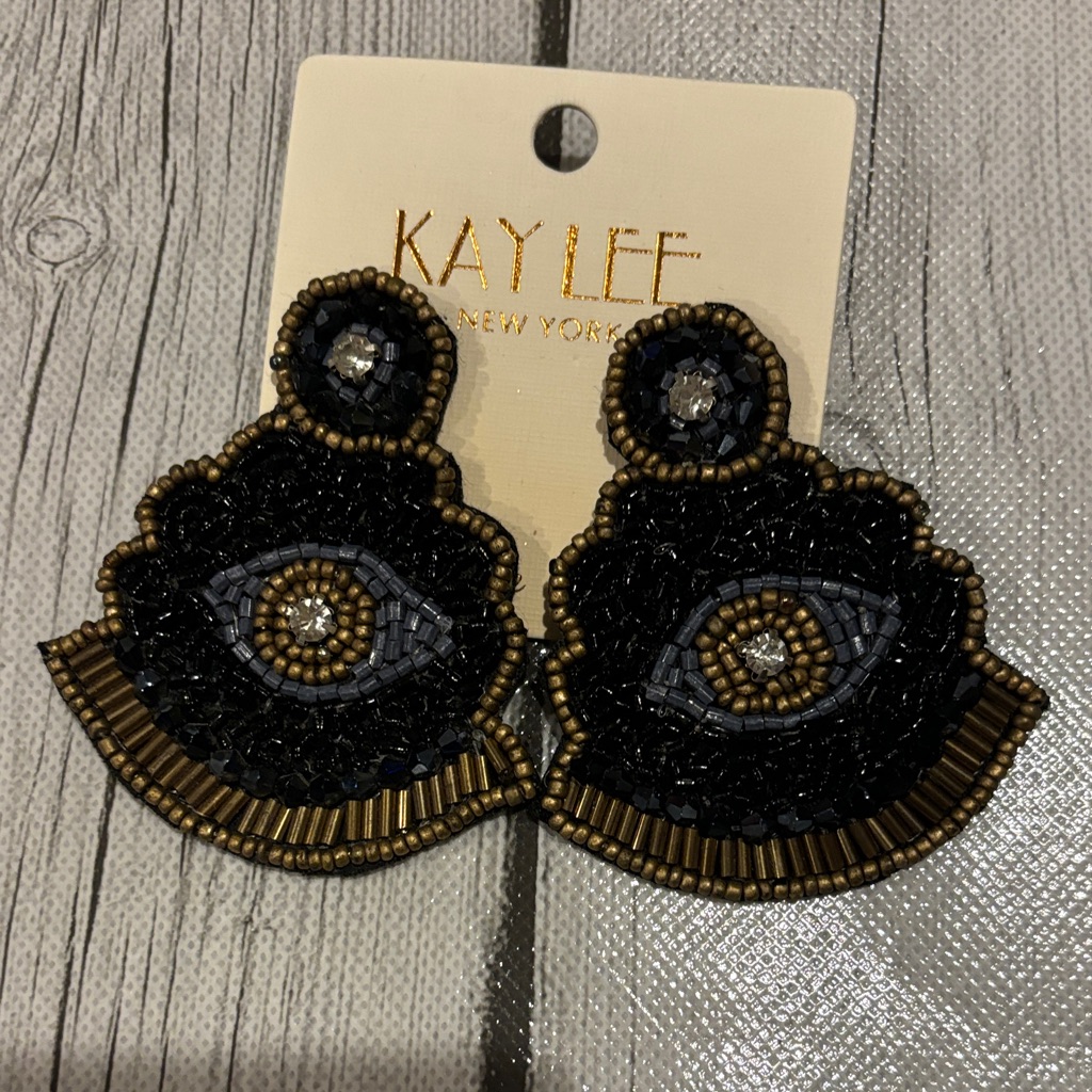 New Beaded Evil Eye Earrings Black Large Dangle